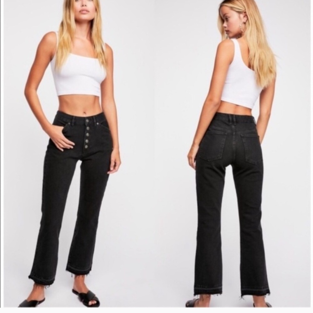 NWT Free People High Rise Straight Leg Black Jeans